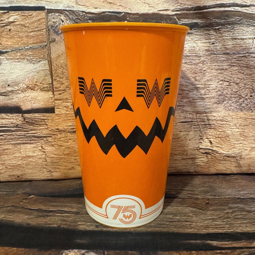 Whataburger Halloween Jack-O-Lantern 75th Anniversary Plastic Cup Tumbler
